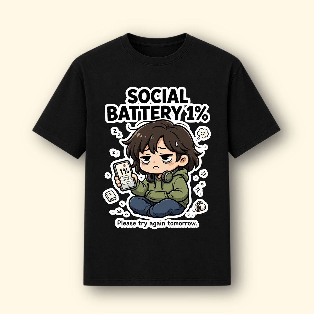 Social Battery 1% Graphical Tee