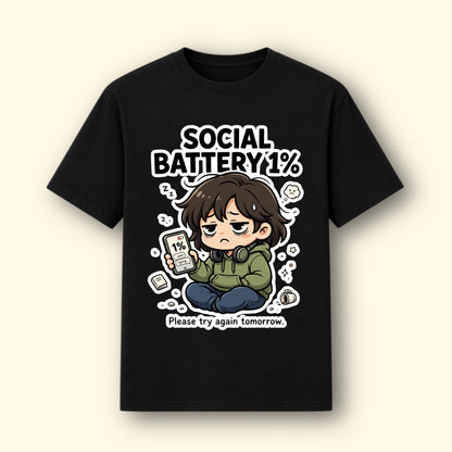 Social Battery 1% Graphical Tee