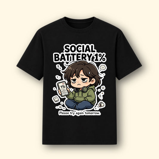 Social Battery 1% Graphical Tee